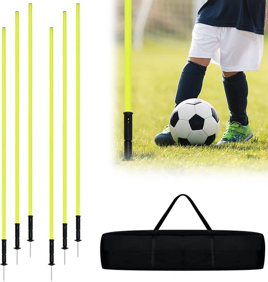 Slalomstangen Voetbalset - Trainingsstokken Set - Coördinatie Verbeteren - Met Veergewricht - 6 Stuks 180cm - Geel