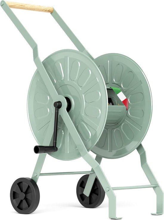 Slangenwagen van Metaal, Premium Tuinslangwagen met Poedercoating, Slangenwagen met een Capaciteit tot 80m, Slanghaspel Gemaakt in Italië, Groen