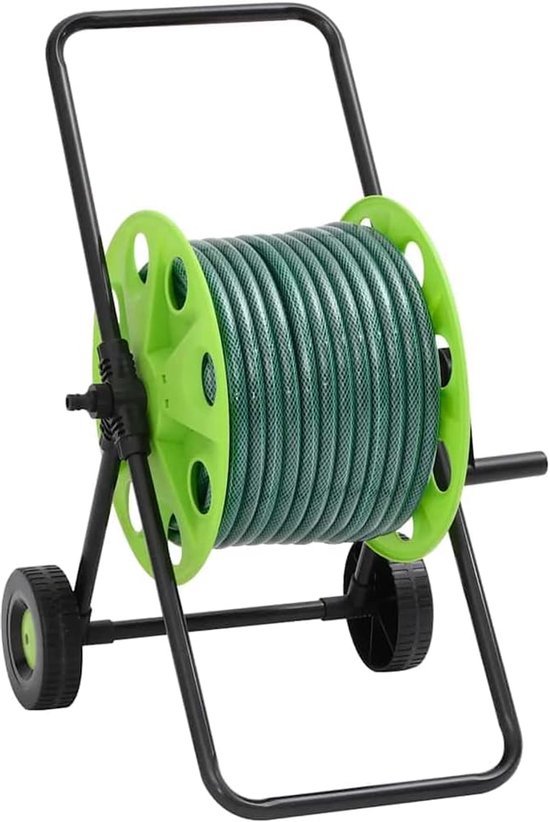 Slangwagen met 20 m tuinslang 0,75 inch PVC, slanghaspel set met sproeikop en aansluitingen voor irrigatie, verzinkt staal, groen