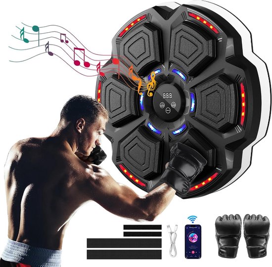 Slim Boksapparaat - Muur Bokszak - Thuis Fitness - Met Muziek En Licht - 9 Instelbare Modi - Zwart