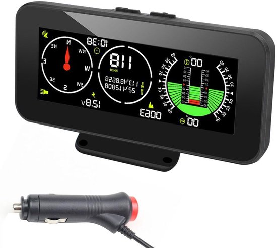 Snelheidsmeter en hellingsmeter voor offroad voertuigen met GPS, spanningsmonitor en vermoeidheidsalarm