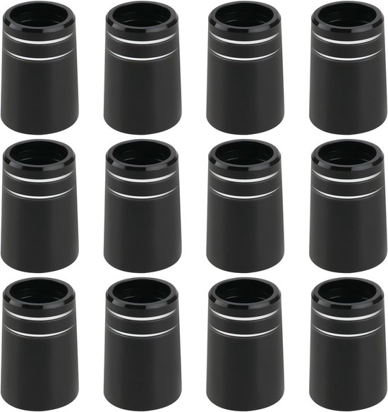 SnelShoppen - 12 Stuks Golf Ferrules met Dubbele Zilveren Ring - Rubber Sleeve - Conische Golfclub Ferrules voor Wave Irons - Zwart - Perfecte Pasvorm