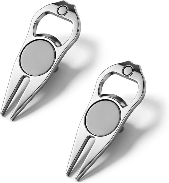 SnelShoppen - 2 Stuks Pitchgabel Golf RVS met Pop-Up Knop en Magnetische Golfbal Marker, Divot Reparatie Forks voor Buiten Golf Club Sport