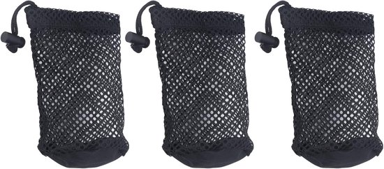 SnelShoppen - 3-delige Golfbal Netzak, Nylon, Zwart, Ademend, Sterk, Opslag voor 12-16 Golfballen, Handig Accessoire voor Golfspelers