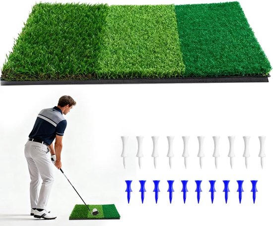 SnelShoppen - 3-in-1 Golf Mat 60 x 30 cm - Golf Oefenmat voor Driving, Chipping en Putting - Schokabsorberend EVA Foam - Indoor en Outdoor Training -