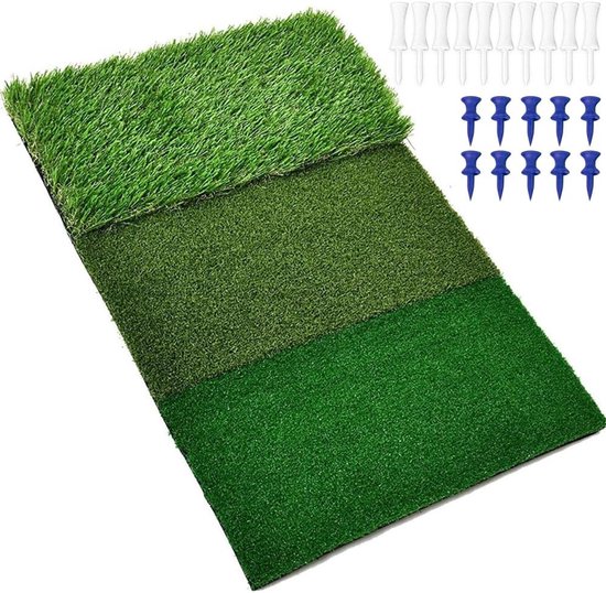 SnelShoppen - 3-in-1 Golf Oefenmat 60x30cm, Golf Trainingsmat met Rough en Fairway, Schokabsorberende Trainer voor Golfstrokes