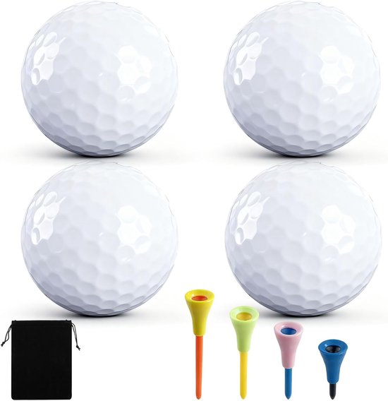 SnelShoppen - 4 Stuks Golfballen, 42mm Plastic Golf Trainingsballen met 4 Balsteunen, Oefen Golfballen voor Swing, Training, Driving Range, Thuis, Bui