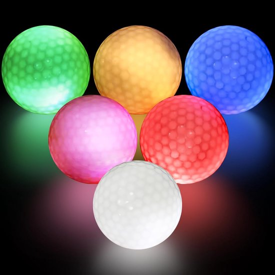 SnelShoppen - 6 Stuks Golfballen, Kleurrijke Lichtgevende Golfballen, LED Golfballen, Luminous Golfballen, Trainingsballen voor Nachttraining, 42.7 mm