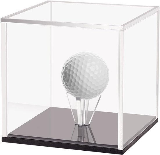 SnelShoppen - Acrylic Golfbal Display Stand Transparant Cube met Zwarte Basis 7.5x7.5x7.5cm Golfbal Houder voor Stofbescherming en Opslag van Enkele G