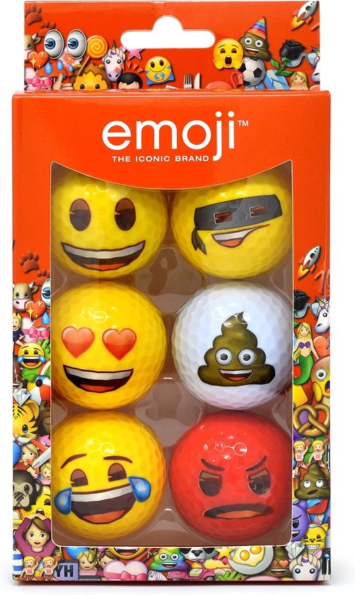 SnelShoppen - Emoji Golfballen Set van 6 - Grappige Multisport Golfballen met Hart-Ogen, Poep en Laughter Emoji - Duurzaam en Geschikt voor Lange Afst