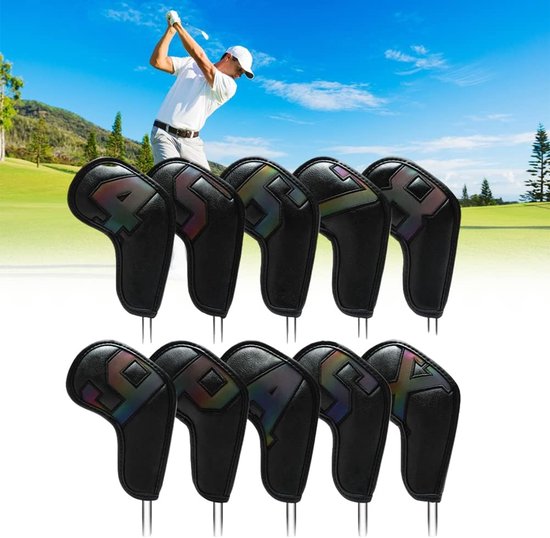 SnelShoppen - Golf Club Cover PU Leer Waterdichte Club Covers met Cijfers voor IJzer Clubs 10 Stuks - Golfaccessoires voor Bescherming en Stijl