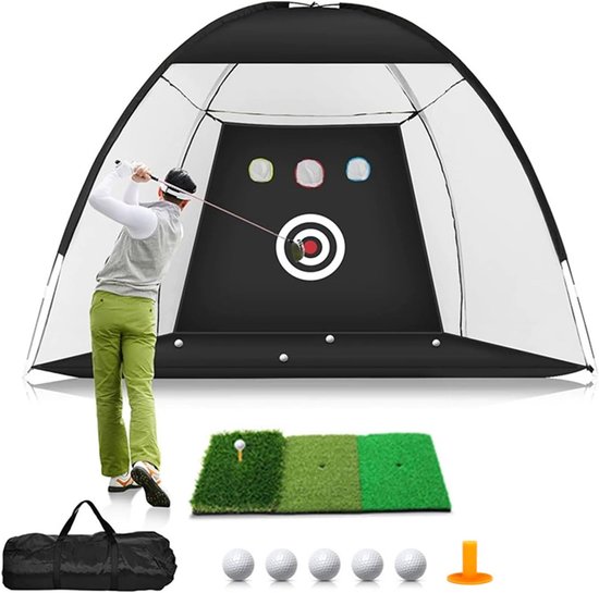 SnelShoppen - Golf Oefennet 300x200cm met Tri-Turf Mat Set - Golf Training Chipping Aid Net met Geluiddempende Nylon Doel - Inclusief 5 Golfballen en van Snelshoppen
