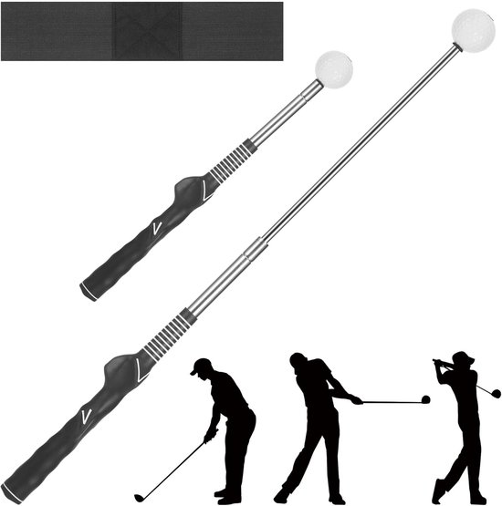SnelShoppen - Golf Swing Trainer - Professionele Golf Trainingshulpmiddelen voor Binnen & Buiten - Verstelbare Armbanden, Uitschuifbare Racket, Ideaal