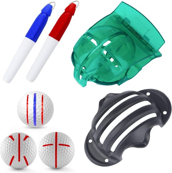 SnelShoppen - Golfbal Liner Set met Drie-Lijnen Sjabloon en Marker Pennen, Golfbal Markeer Gereedschap met Klem voor Nauwkeurige Uitlijning