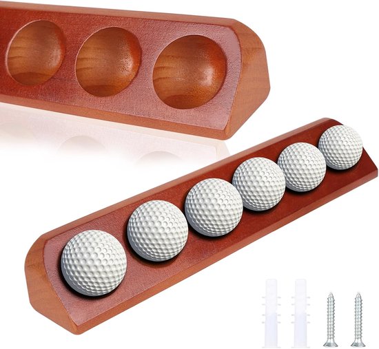 SnelShoppen - Golfbalstandaard met 6 Holes, Houten Wandstandaard met Verborgen Schroeven, Decoratie voor Golfballen, Perfect voor Kantoor en Studio