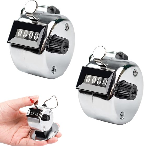 SnelShoppen - Hand Counter 2 Stuks - 4 Digit Clicker - Metalen Telapparaat voor Golf, Breien, Coaching, Fitness, Training, School, Sport