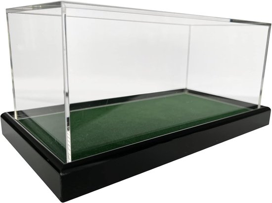 SnelShoppen - Large Universal Acryl Display Case 22x12x10.5 cm met Donkergroene Velvet Bodem - Showcase voor Modelauto, Tennisbal, Baseball, Golfballe