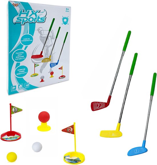 SnelShoppen - Mini Golf Set voor Kinderen - Buiten Spel voor Jongens en Meisjes 3-5 Jaar - Inclusief 3 Kleurrijke Golfclubs, Golfballen en Vlaggen voo