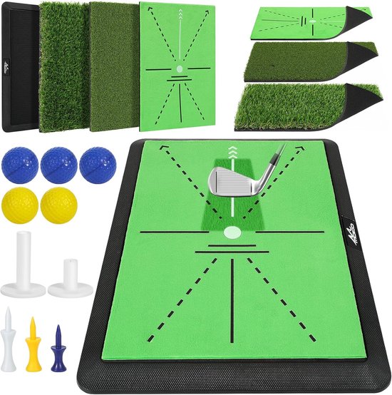 SnelShoppen - MoKo Golf Hitting Mat 3 in 1 Golf Oefenmat met Swing Pad Feedback, Fairway, Rough & Putting Mat op Antislip Rubber Basis, Perfecte Golfe van Snelshoppen