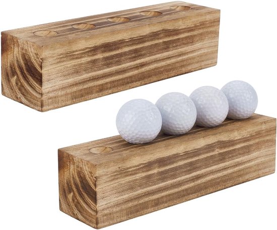 SnelShoppen - Pack van 2 Golfbal Displayhouders, Houten Golfbal Rack met 5 Slots, Rectangular, 231x60x60.5 mm, Peruaanse Kleur voor Golfbalopslag en P