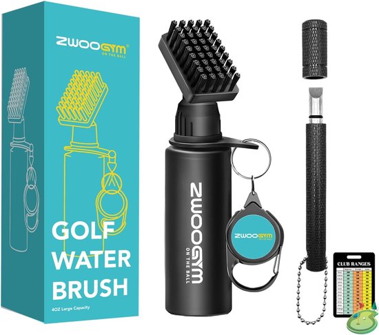 SnelShoppen - Pro Golf Club Cleaner Set, Golfclub Schoonmaakset met Waterborstel en Houder Clip, 118 ml Squeeze Fles, Wave Groove Sharpener voor U en van Snelshoppen