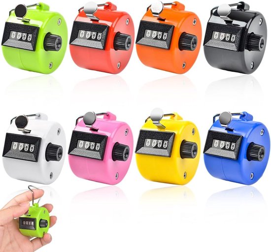 SnelShoppen - Set van 8 Handtellertjes - Mechanische Telmachine met 4 Cijfers - Duurzaam ABS - Perfect voor Sport, Golf, Evenementen, Stappen Tellen,