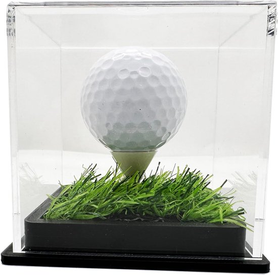 SnelShoppen - Transparante Golfbal Display Case - Acrylic Showcase voor Hole-in-One Ball - Golf Ball Display met Grasbasis - 8.5x8.5x8.5 cm - Perfect van Snelshoppen