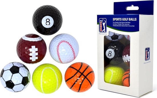 SnelShoppen - Unieke Multi-Sport Golfballen Set van 6 - Voetbal, Biljartbal, Baseball, Basketbal, Tennisbal - Kleurig, Duurzaam, Twee-Piece, Lange Afs