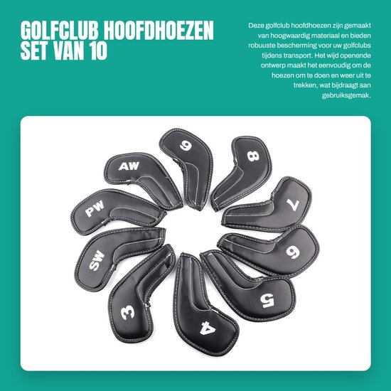 Solidchoice- Golfclub Hoofdhoezen Set van 10 - Bescherming - Robuust - Duurzaam - Wasbaar - Eenvoudig omwikkelen - Golfclub Covers