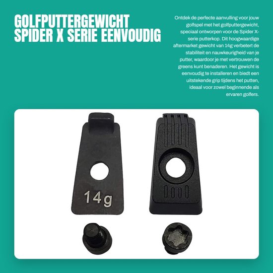 Solidchoice- Puttergewicht 14g - Compatibel met Spider X-serie - Hoge kwaliteit - Eenvoudig te installeren - 1 paar gewichten - Afmetingen 5,9"x7,84"x3,15 - Golfgewicht