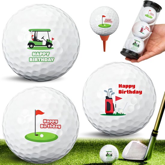 Solidchoice - Set van 3 Golfballen met Verjaardag Motief
