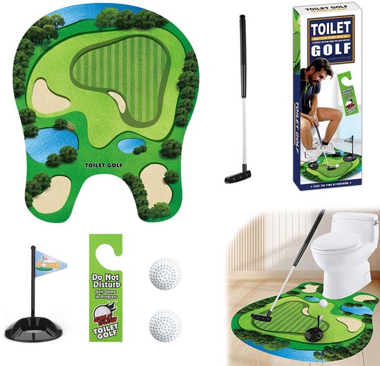 Solidchoice- Toiletgolfcadeauset - Complete Minigolf Set - Verstelbare Golfclub - Puttingmat - 2 Golfballen - Origineel Cadeau-idee - Minigolfset