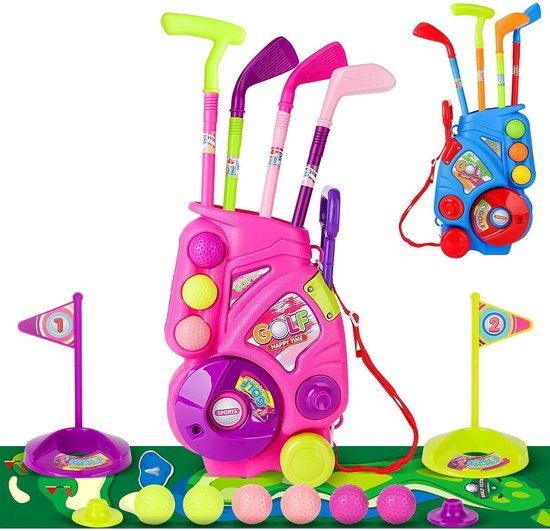 SolidKeus - Kindergolfset met Mat, 4 Clubs en 6 Ballen in Roze