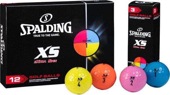 Spalding XS golfballen – 12 stuks – extra spin – multicolour - gele-oranje-roze-blauwe golfballen van Spalding