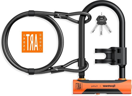 Sportneer Fietsslot beugelslot e-bike hoge veiligheid - sleutel - diameter 18 mm - anti-diefstal fietsslot - veiligheidsstaalkabel - montagehouder - ART 4 Stars certificering - extra lange beugel van Sportneer