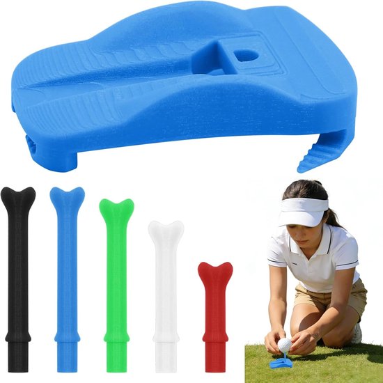 Stabiele Golf Tee Houder voor Kunstgras - Verstelbare Basis met 5 Simulator Tees in Diverse Maten voor Thuisgebruik en Golf Simulators