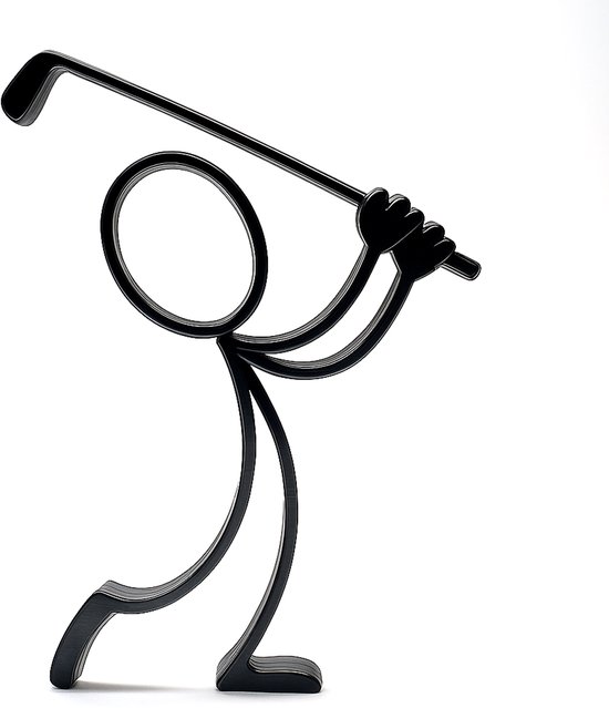 Stickyman Golfer – Lijnfiguur decoratie (14,8 x 1,5 x 20 cm) – Zwart bioplastic – Modern golfcadeau of prijs - Golf van Balvi