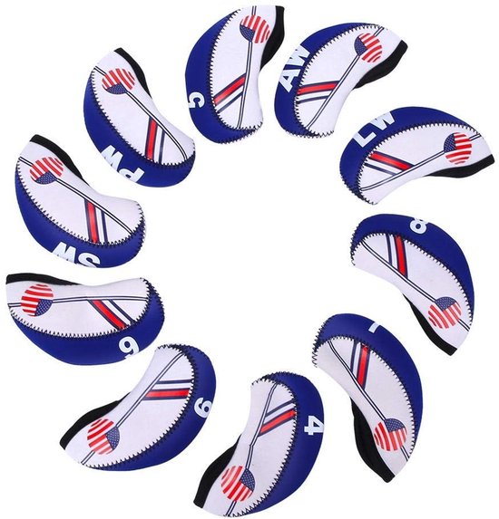 Store_7 - Golf Iron Head Covers - 10 stuks - Wasbare hoes voor bescherming - Koningsblauw of Rood - Geschikt voor golfclubs - 13.5x6.5cm