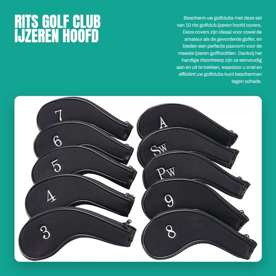 Store_9 - Rits Golf Club Ijzeren Hoofd Covers - 10 Pack - Perfecte pasvorm voor ijzeren golfclubs - Bescherming tegen schade - Ideaal voor golfers ... van Store 9