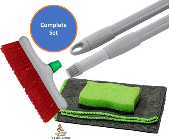 Straatbezem / Bezem Kunststof 30cm Inclusief Telescoopsteel Professionele Microvezeldoek & Heavy Duty Spons van Simply Natural