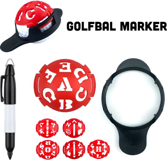Stripe Balmarker 6 in 1 – Rode Golfbal Marker – Unieke Markeringsset met Letters & Figuren – Verbeter je Putt & Balherkenning – Golf Accessoires van Stripe.