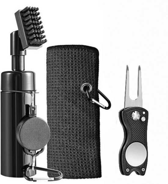 Stripe Golf Accessoires Set – Club Cleaner Borstel met Water Spray, Microfiber Handdoek & Inklapbare Pitchfork met Marker – GolfGigant van Stripe.