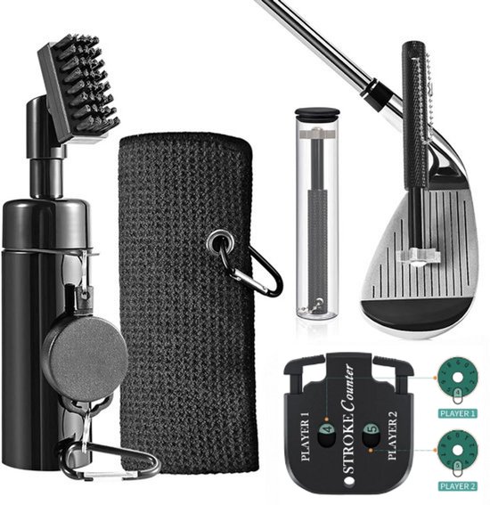 Stripe Golf Accessoires Set – Met Dubbele Score Teller, Golf Cleaner Borstel, Microfiber Handdoek & Groove Slijper – Compleet voor Iedere Golfer! van Stripe.