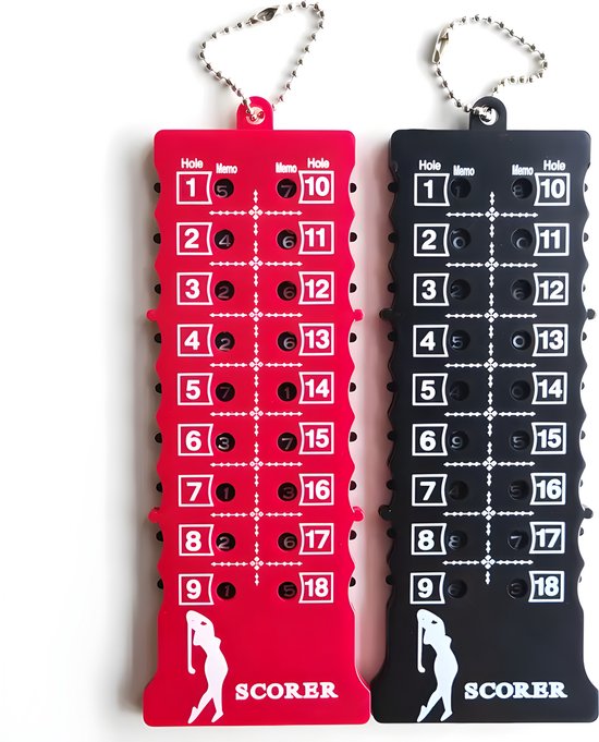Stripe Golf Scoreteller Set - 2-delig (Rood & Zwart) - Luxe 18 Hole Slagenteller & Handteller - Golf Accessoires & Trainingsmateriaal van Stripe Golf