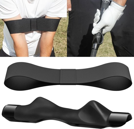Stripe Golf Swing Training Set – Zwarte Grip Trainer + Swingcorrectie Band voor Handpositie & Verbeterde Swing | Golf Trainingsmateriaal van Stripe.