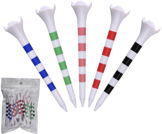 Stripe Golf Tees – 80mm Plastic Golf Tee met 4-Punts Balsteun – Set van 20 Stuks – Duurzaam & Kleurrijk van Stripe.