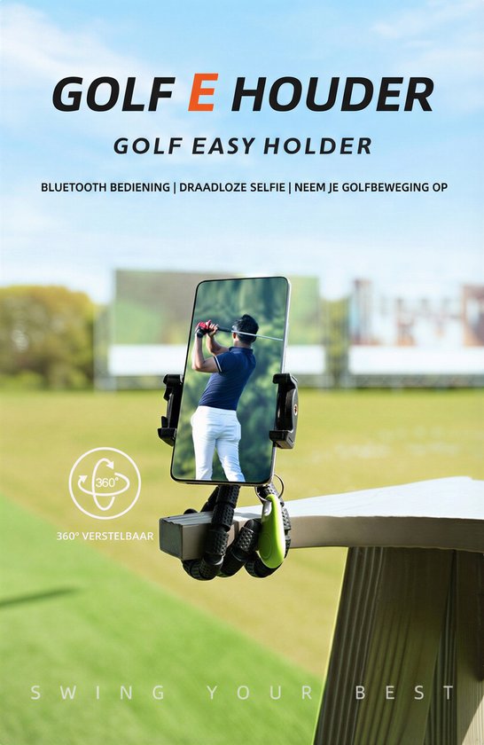 Stripe Golf telefoonhouder voor training - 360° - met Bluetooth afstandsbediening van Merkloos