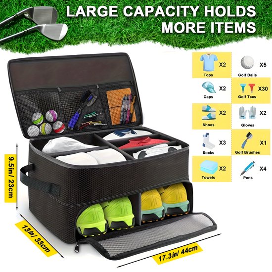 Stripe Golf Trunk Organizer – 2-Lagen – Auto Opbergbox – Voor Schoenen, Kleding & Accessoires – Ventilatie – Ruimte voor 2 Paar Golfschoenen van Stripe.