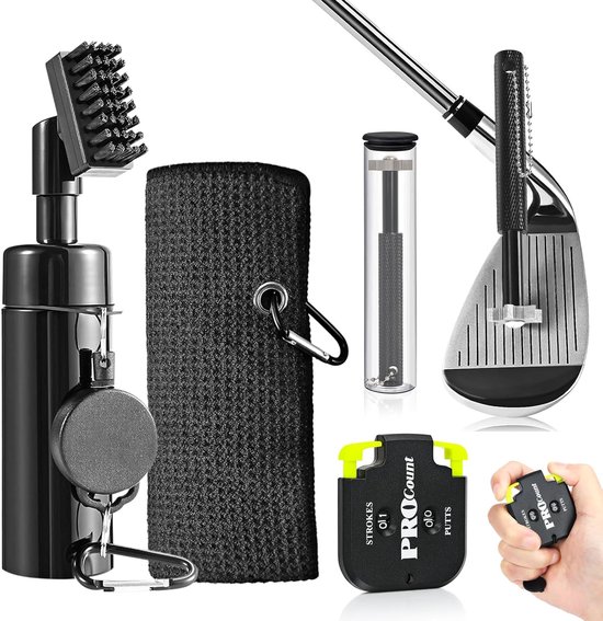Stripe Golfaccessoires Set – Golf Club Cleaner Borstel met Water Spray Fles, Microfiber voor Golf Tassen met Clip, Golf Groove slijper & Golf Cleaning Kit - Score Teller van Stripe.