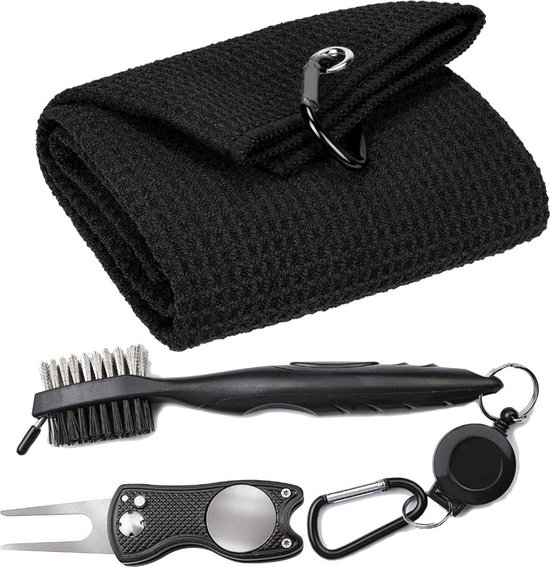 Stripe Golfaccessoires Set – Pitchfork, Golf Schoonmaak Borstel & Golf Handdoek van Pure2Improve